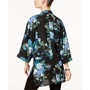 NY Collection Womens Floral Print Casual Kimono